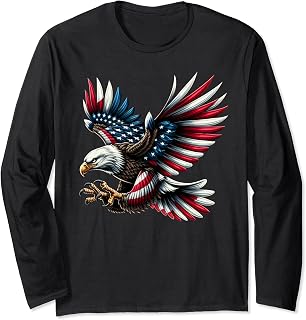 Cool USA Patriotic Bald Eagle American Flag for 4th of July Long Sleeve T-Shirt