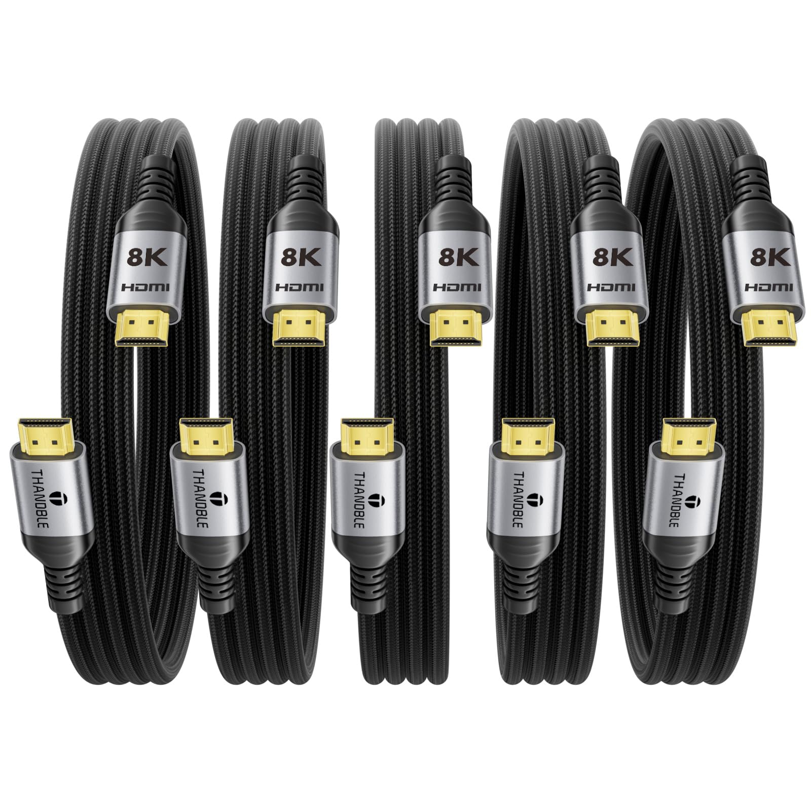 THANDBLE 10K 8K HDMI 2.1 Cable 5FT-5 Pack, 48Gbps Ultra High Speed HDMI Cables Cord, 8K@60Hz 4K@120Hz DTS:X, HDCP 2.2&2.3, HDR 10, eARC 12Bit