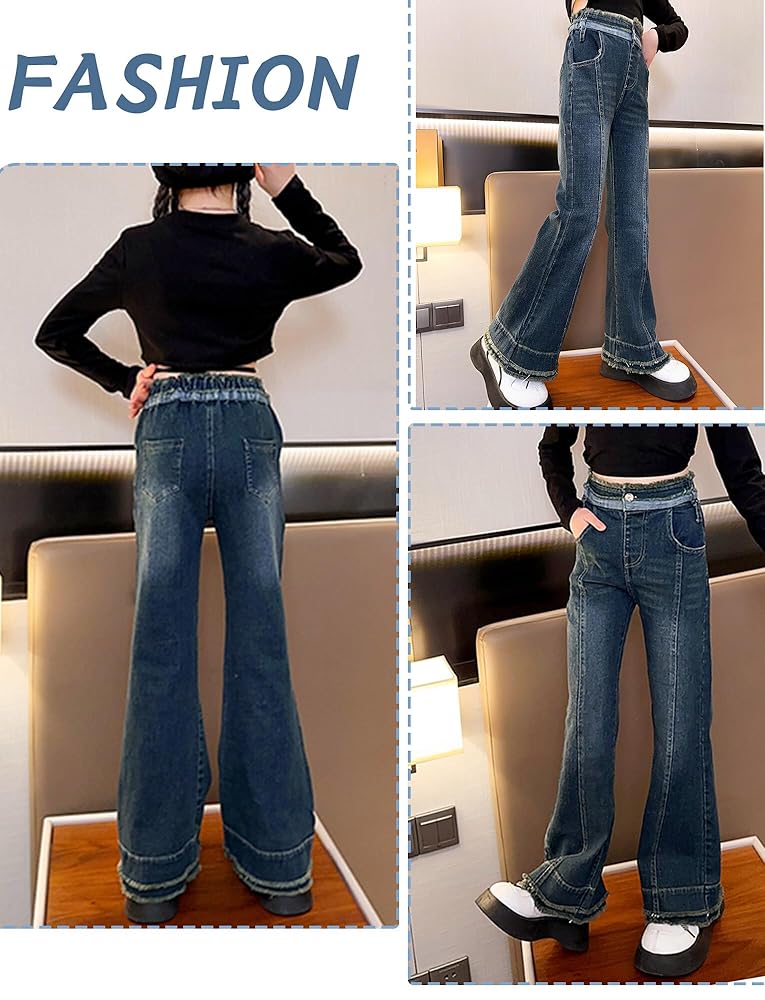 Jean Pattes D'éléphant Pour Fille - Style Vintage Décontracté, Stretch, 7-14 Ans