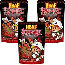 [HBAF] Korean Hot Spicy Chicken Seasoned Almonds | Buldak Ramen Hot Sauce | Nutritious & Gluten Free| After-School, Work, Office, Trip Camping Party Snacks | Pre-workout Protein Snack | Asian Korean Souvenir Hot & Spicy Chicken, 3x190gram