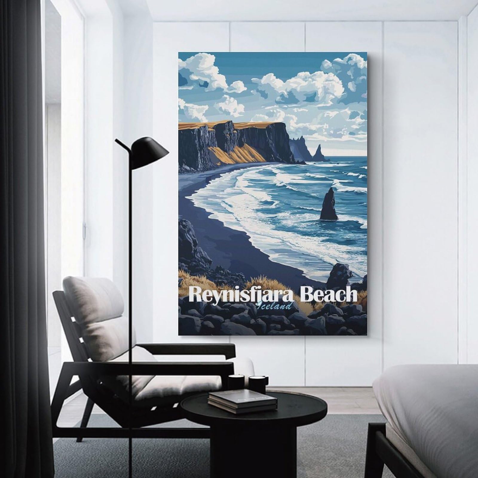 Junmoney Wall Art Print Reynisfjara Beach Iceland, 24x36inch(60x90cm), for Home Lounge, Bedroom Or Reading Nook, Canvas Styling for A Polished Room Look