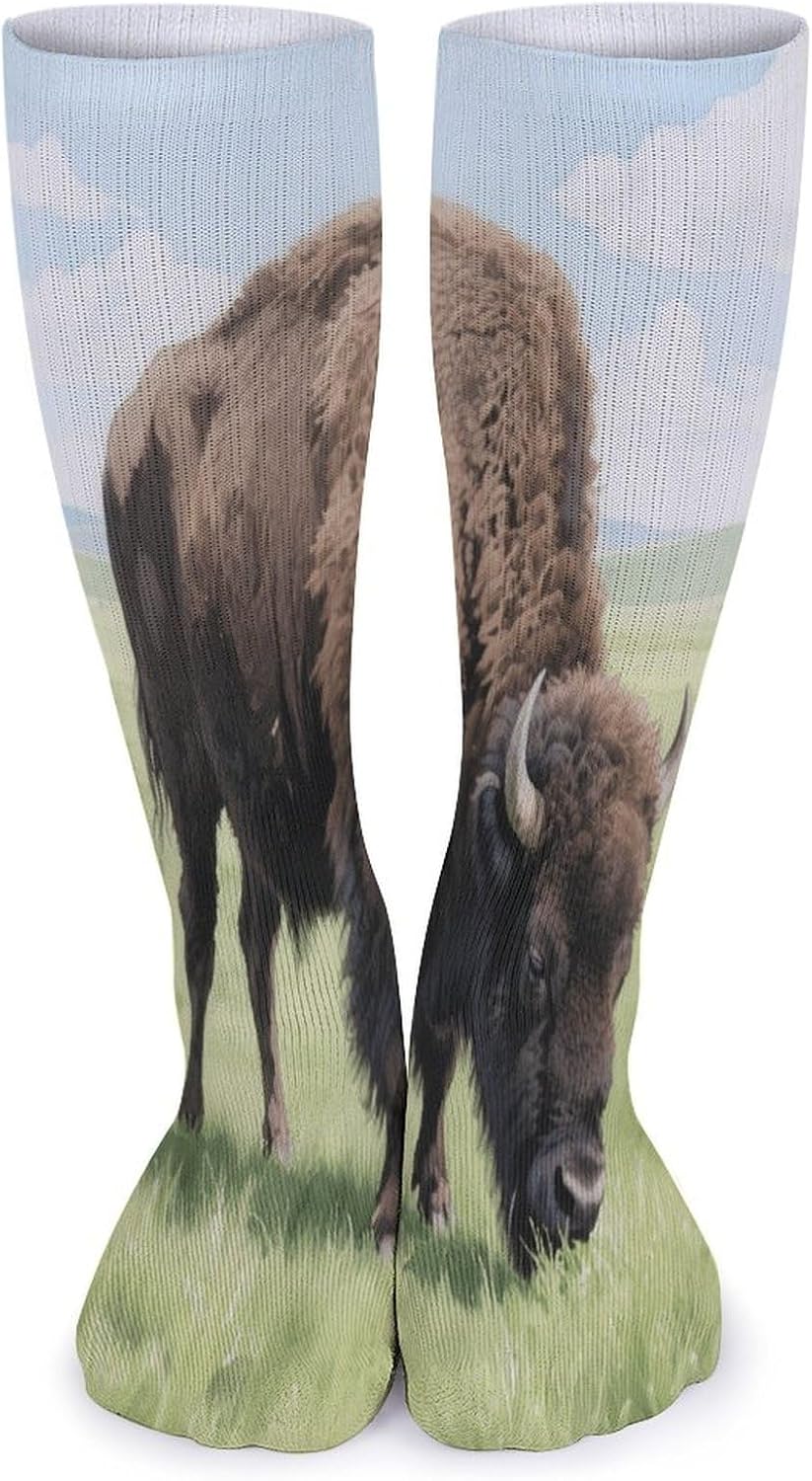 American Bison Crew Socks High Stocking Thermal Socks | Tube Socks-Breathable-Moisture-Soft-wicking for Hospital Pilates Yoga for women men Grippy for office and daily walking