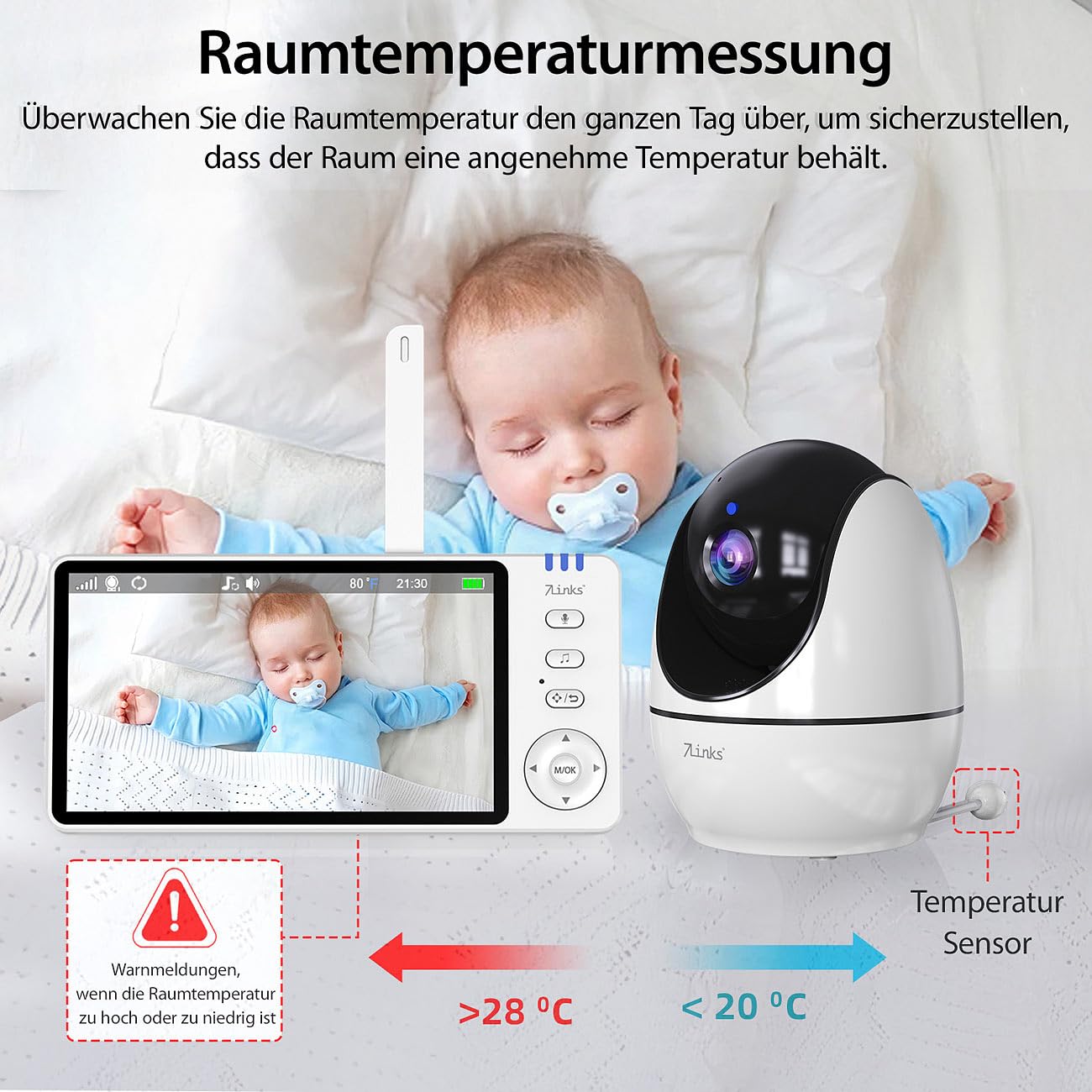 7links Babyphone für Senioren: HD-Video-Seniorenkamera, Schwenk- & neigbar, mit Notruf-Fernbedienung (Senioren Babyphone mit Kamera, Baby-Monitor-Kamera, Küche)