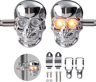 Motorcycle Turn Signals Led Skull Blinkers 10mm Screw Indicator Light Universal for Harley Honda Kawasaki Suzuki Triumph 2PCS (Silver)