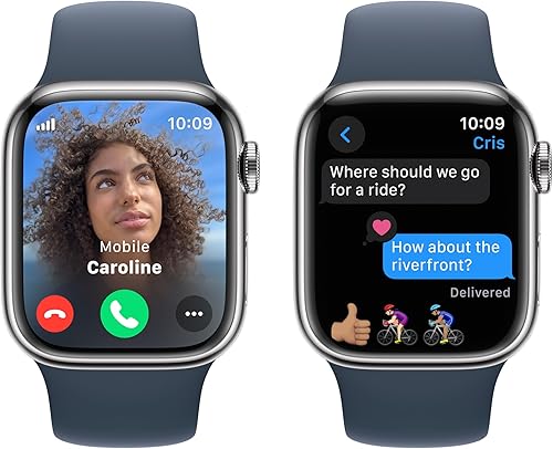 Miniatura 4 de Apple Watch Series 9 [GPS + Cellular 1.614 in] Reloj inteligente con caja de acero inoxidable plateada con correa deportiva azul tormenta S/M. con