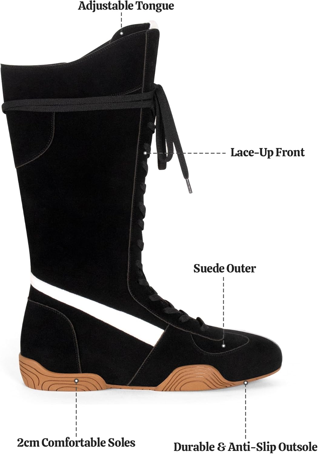 LACIKOSZ Women’s Suede Lace Up Tall Boxing Boots Knee High Retro Dance Streetwear Sneakers with Side Zipper Flexible Non-Slip Sole - Image 4