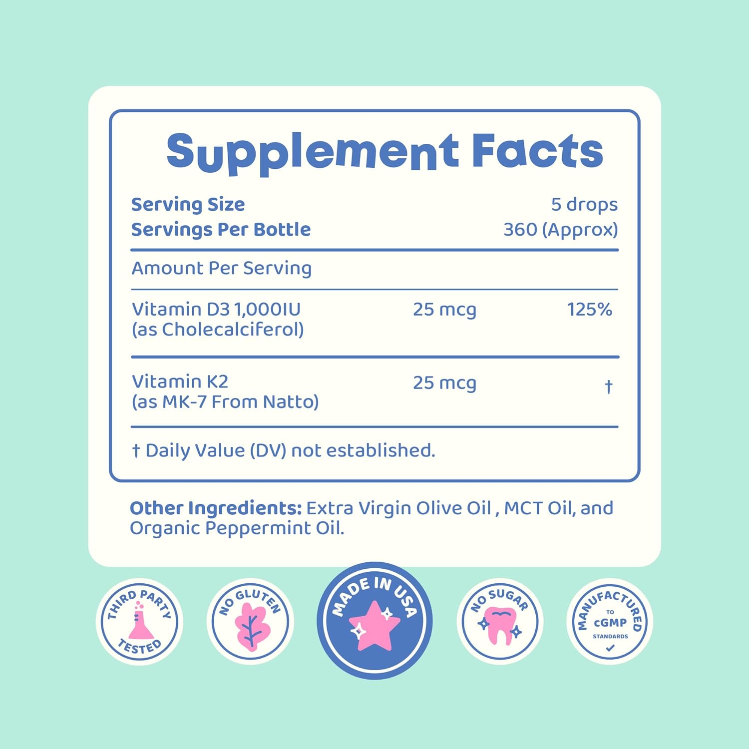 JoySpring Vitamin D3 Kids Drops with K2 – Liquid Supplement for Calcium Absorption & Joint Health – 360 Servings (2 fl oz) – Vitamin D Kids Ages 3-18