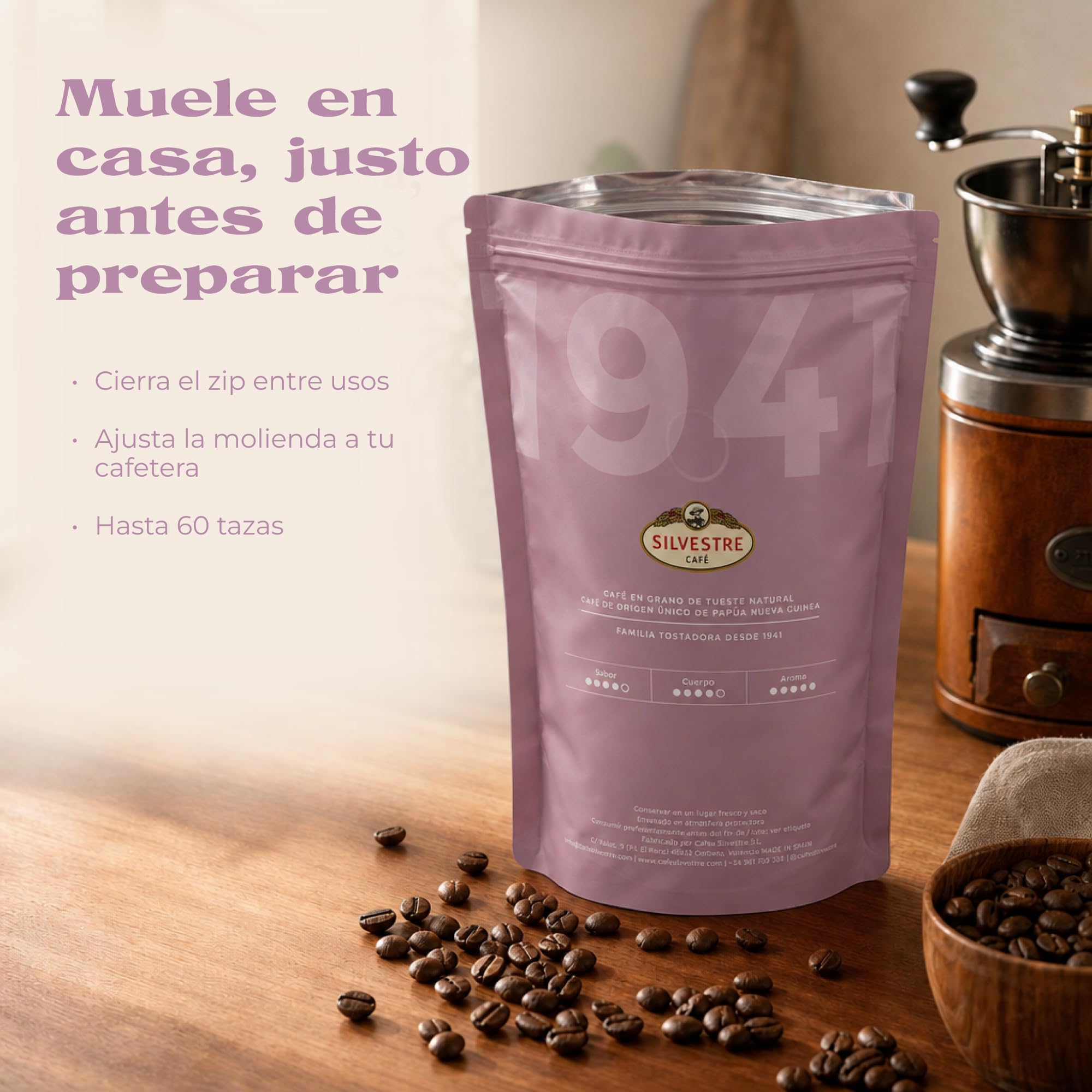 Café Silvestre Pack Café en Grano Papúa Nueva Guinea 100% Arábica 1kg 2x500 g