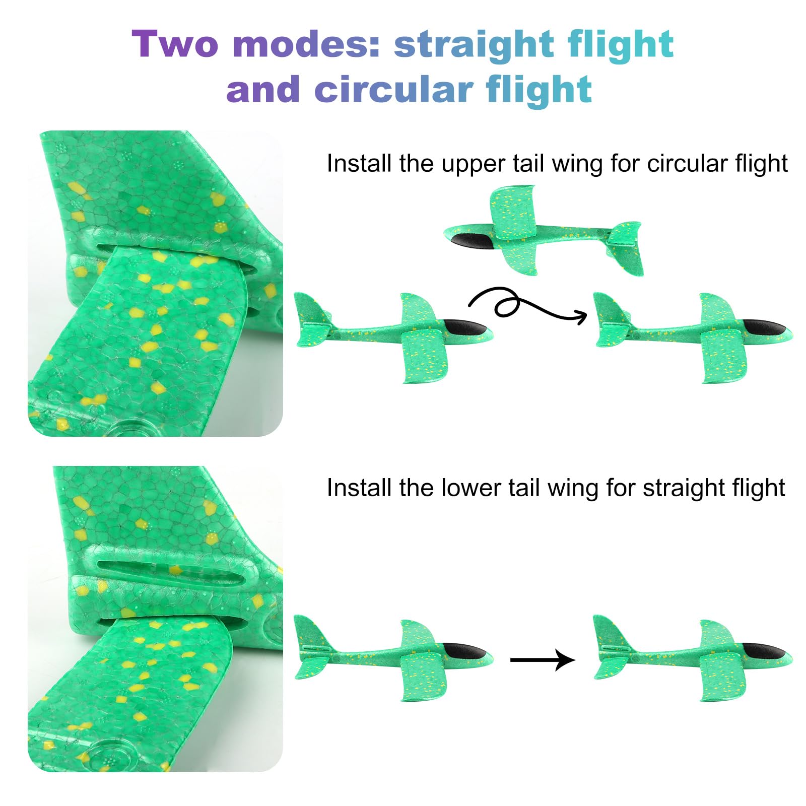 Pack De 2 Aviones De Poliestireno Con Lanzador – Juguete De Exterior Para Niños De 3 A 10 Años (Verde)