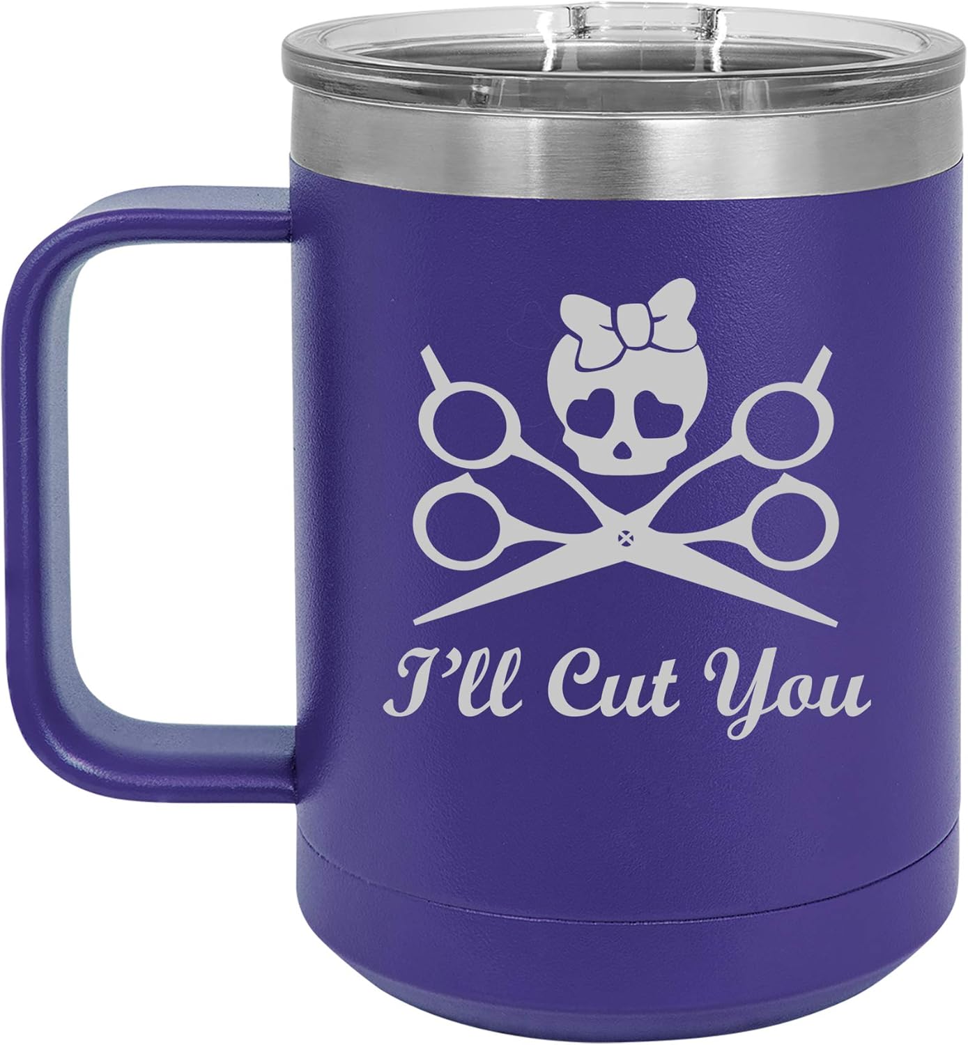 15 oz Tumbler Coffee Mug Travel Cup With Handle & Lid Vacuum Insulated Stainless Steel I'll Cut You Hair Dresser Stylist (Silver)