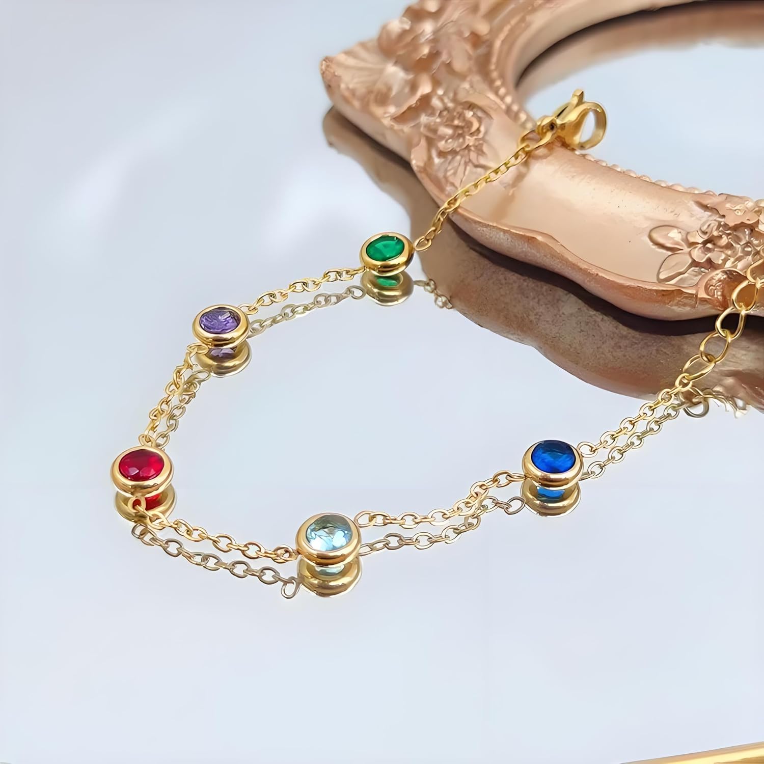 DASIQI Zirconia Tennis Bracelet for Women Hypoallergenic Gold Silver Titanium Steel Chains with Rainbow Stones, Pavé Sparkle | Everyday Luxury