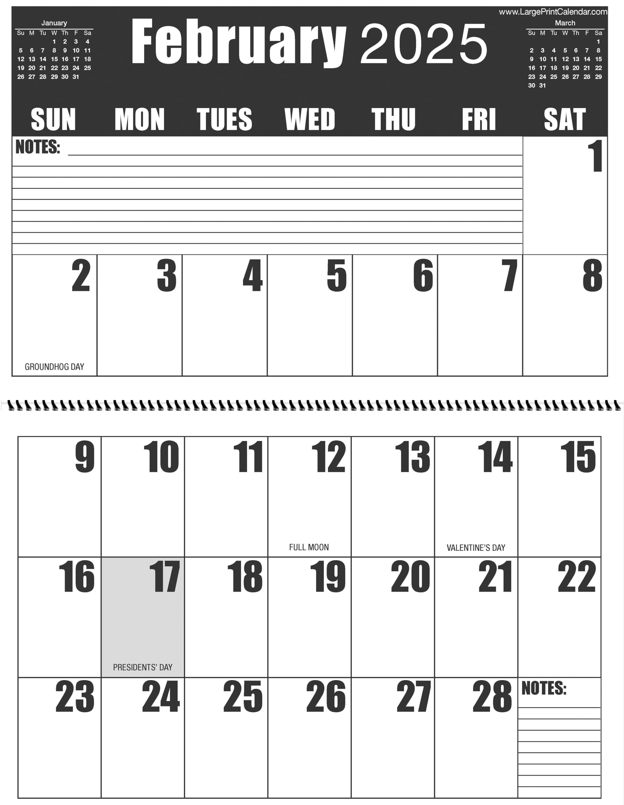 Jumbo Large Print 2025 High Contrast Wall Calendar | Heavy Paper | 13-Months, January 2025 to January 2026 | 17" wide X 22" in length when open. - Image 2