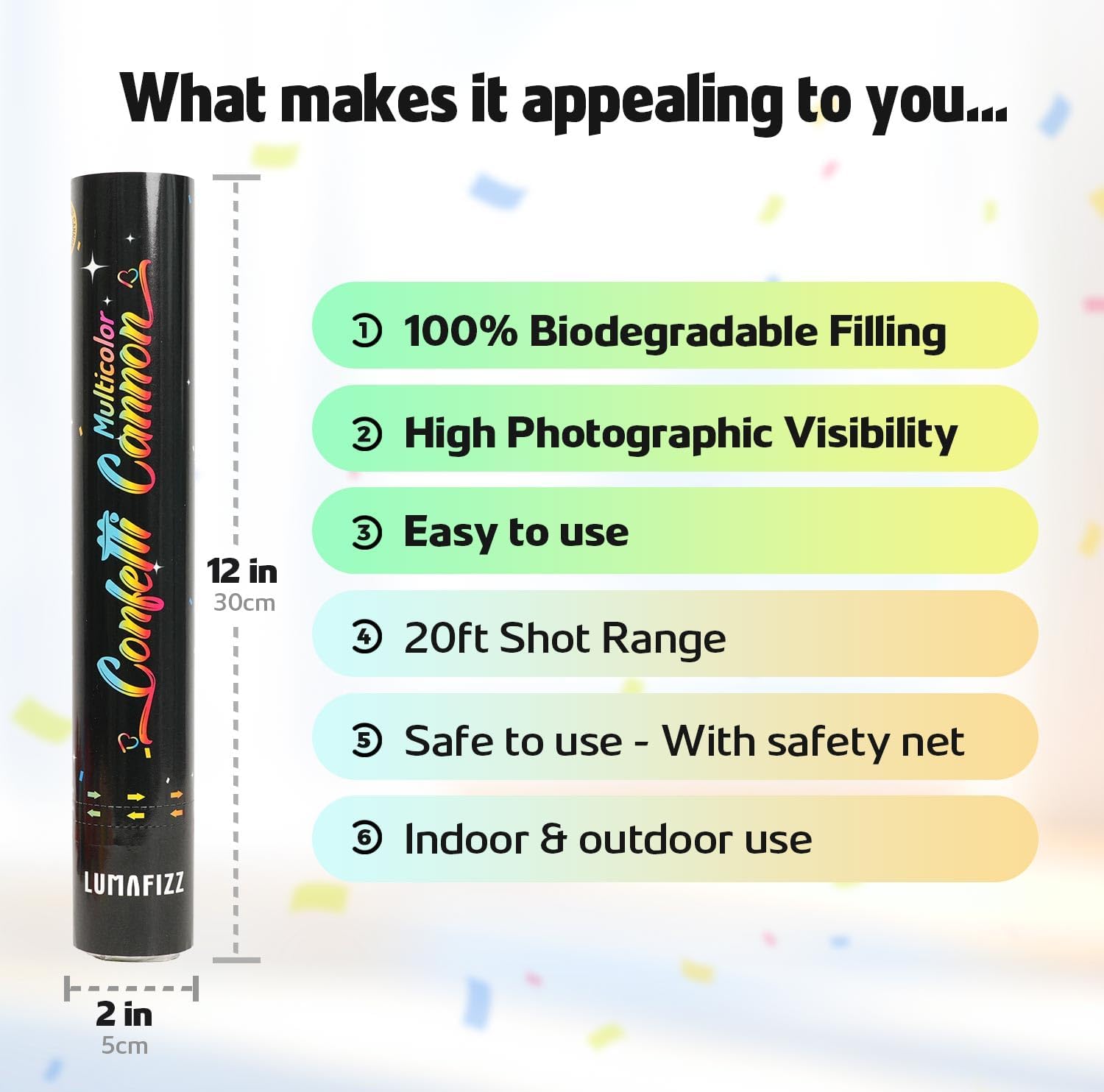 12 Inch Confetti Biodegradable [6 Pack] Confetti Cannons | Multicolor Confetti Poppers for Wedding,Birthday PartyChristmas Eve and New Year Give a Gift