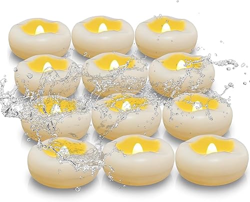 Paquete de 12 velas flotantes, velas de té LED impermeables de 3 pulgadas, llama parpadeante realista, batería de 160 horas, sin llama y segura,