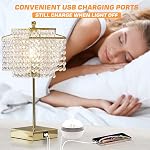 Touch Control Crystal Table Lamp with Dual USB Ports, 3-Way Dimmable Lamp, Bedside Lamps with Crystal Shade, Lamp for Bedroom, Living Room, Teens Room, Dresser, 6W LED Bulb Included