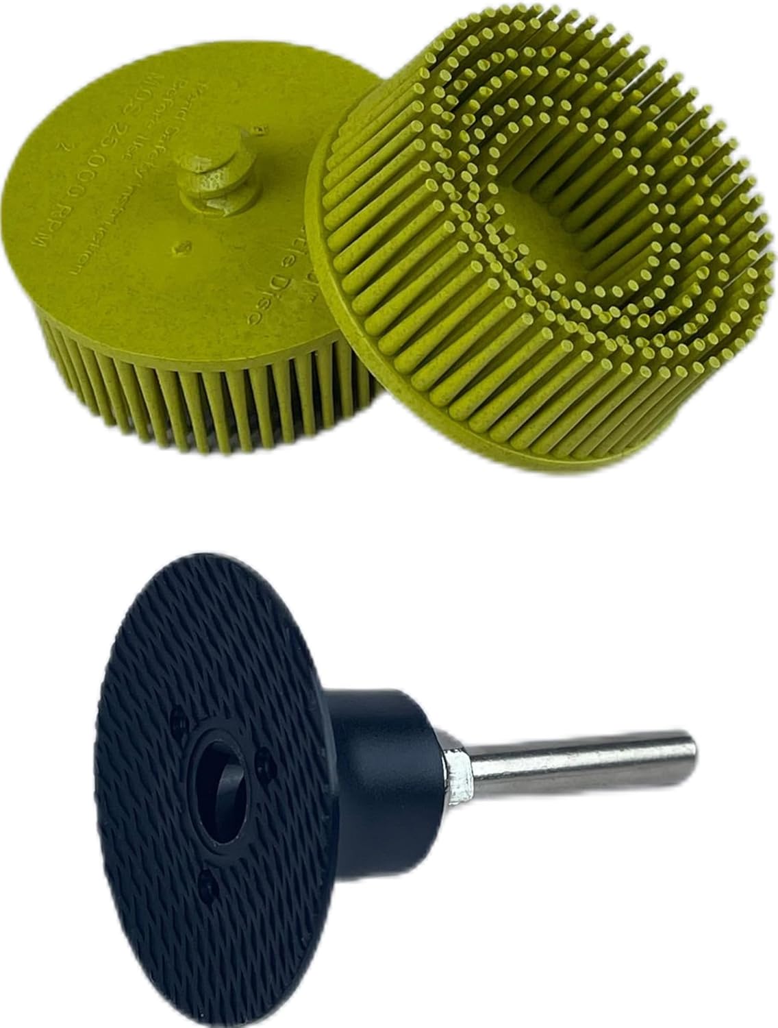 2pcs 2 Inch Bristle Disc 80 Grit with 1/4 Inch Shank Attachment Abrasive Coating Removal Brush Disc for Metal, Yellow