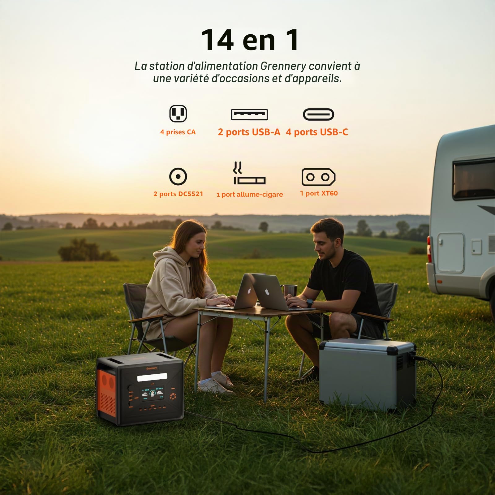 SolarPlay Générateur Électrique Portable 2160Wh avec Panneau Solaire Pliable 200W*2, Batterie Nomade Solaire 2500W Recharge de 0-80% en 60 Min, Station Électrique pour Camping/Maison/RV