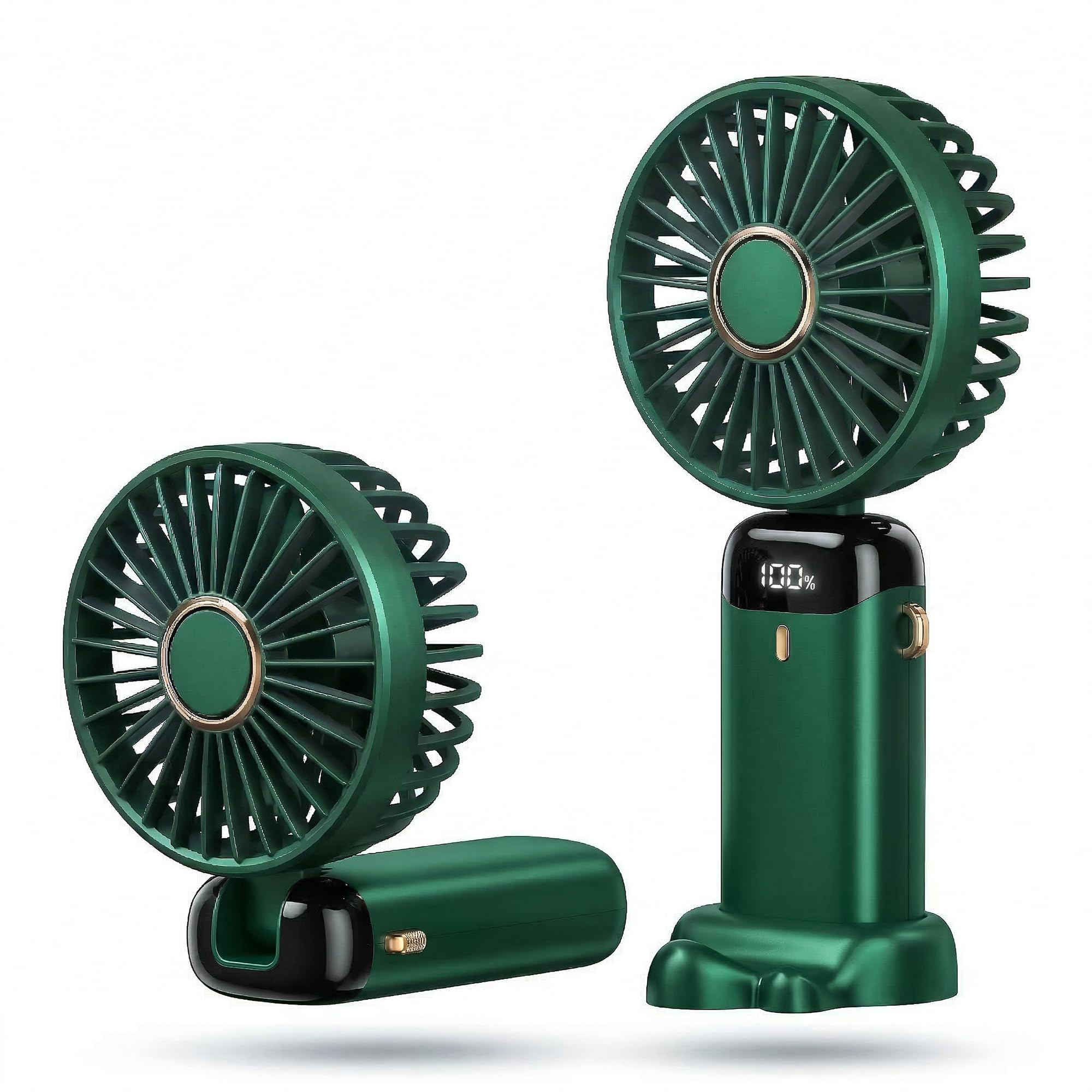HomlyPro Portable Handheld Fan Rechargeable 5000mAh Battery, USB Mini Desk Fan with LED Display, 5 Speeds, 90° Adjustable Foldable for Home, Office, Outdoor, Travel (Green)