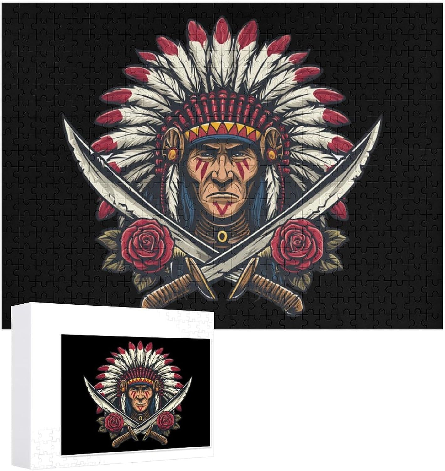 Indian Chief Floral Puzzles for Adults 500 PCS Wooden Jigsaw Puzzle Wall Decor Christmas