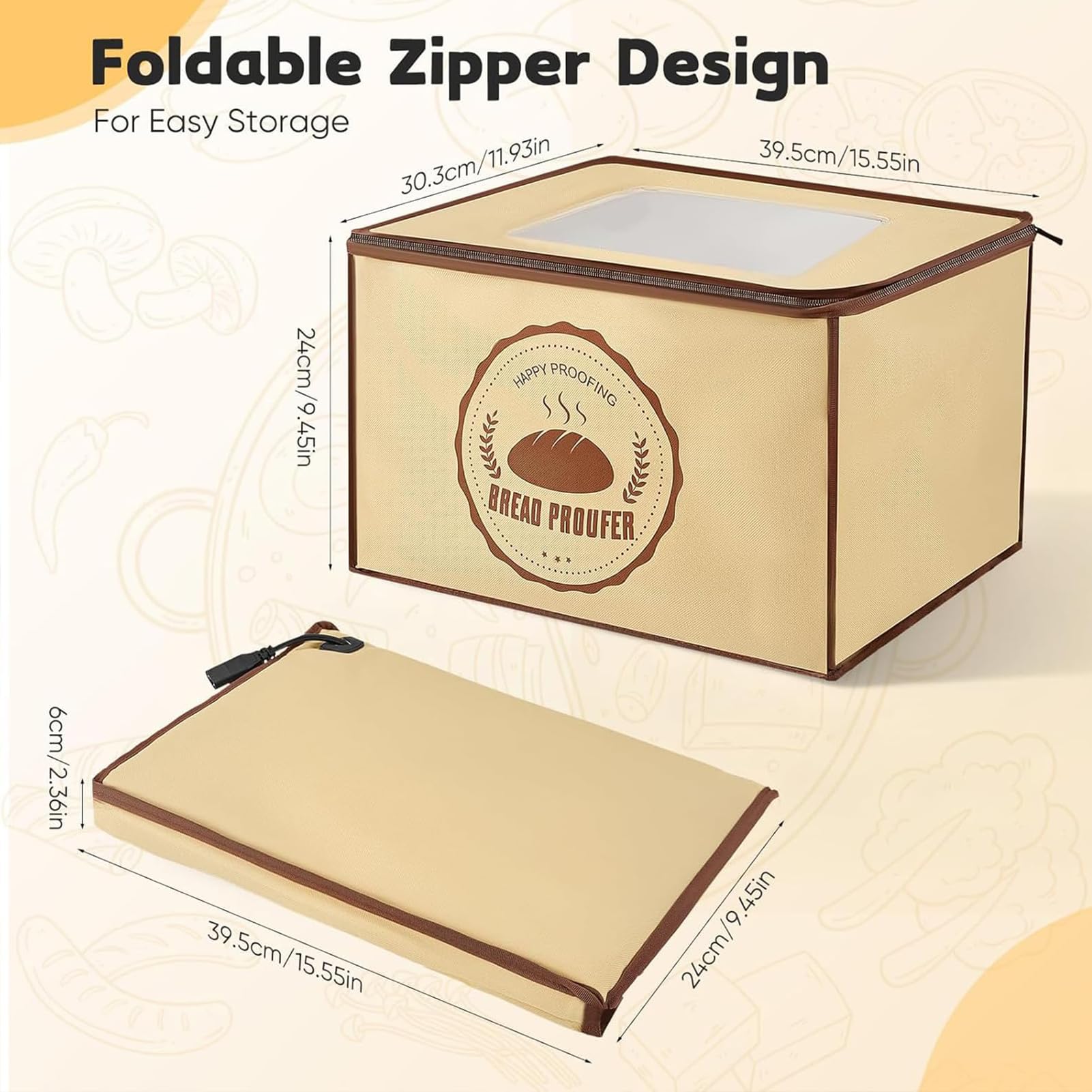 Faltbare Brotgärbox, 28 l, elektrischer Teig-Proofer mit 5-45 ℃ Temperaturregelung & 12h Timer, große Teiggärbox, für Sauerteig, Brot, Pizza, Joghurt, Backen & Gärung