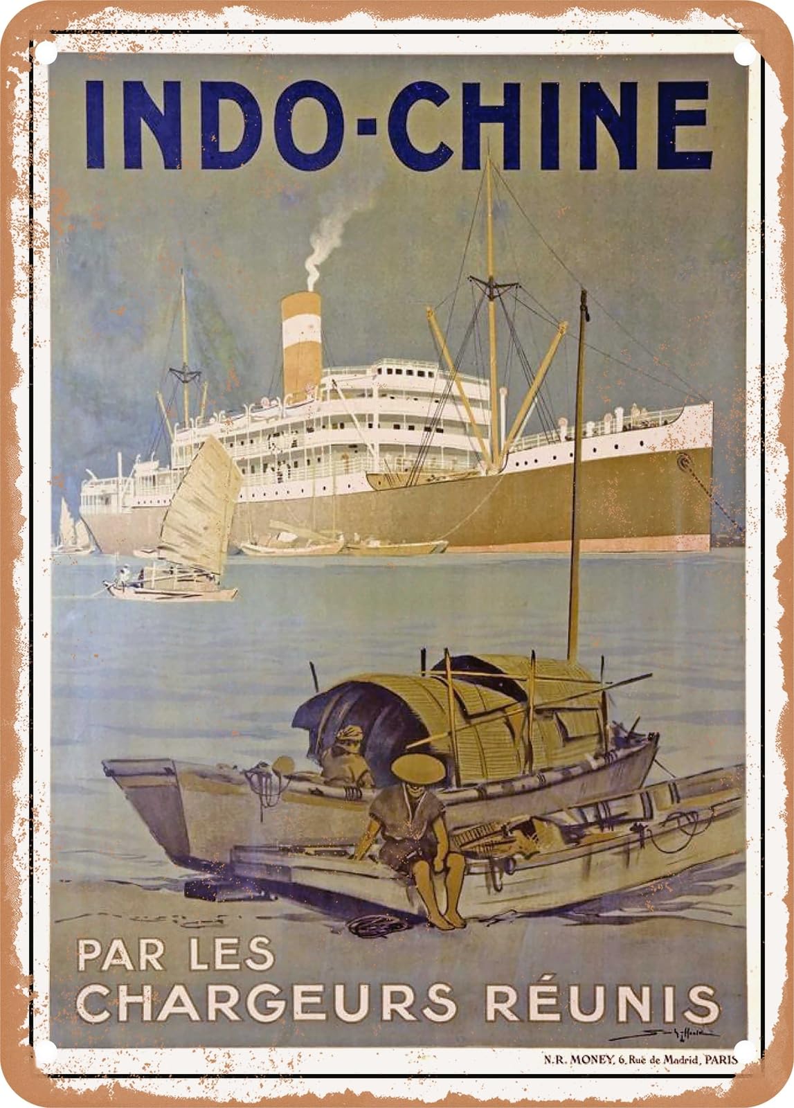 METAL SIGN - 1925 Indochina, via Chargeurs Reunis Vintage Ad home decor