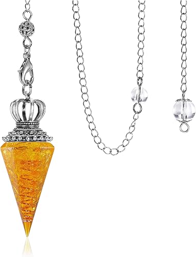 Jovivi Péndulos de cristal de citrino natural para la radiestesia de adivinación, corona hexagonal puntiaguda, piedras de chip de resina curativas,