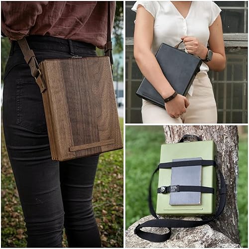 Vista 4 de DuJingRui Caja de madera de mensajero marrón, bolsa de cartero portátil de madera vintage hecha a mano, caja de almacenamiento multifuncional