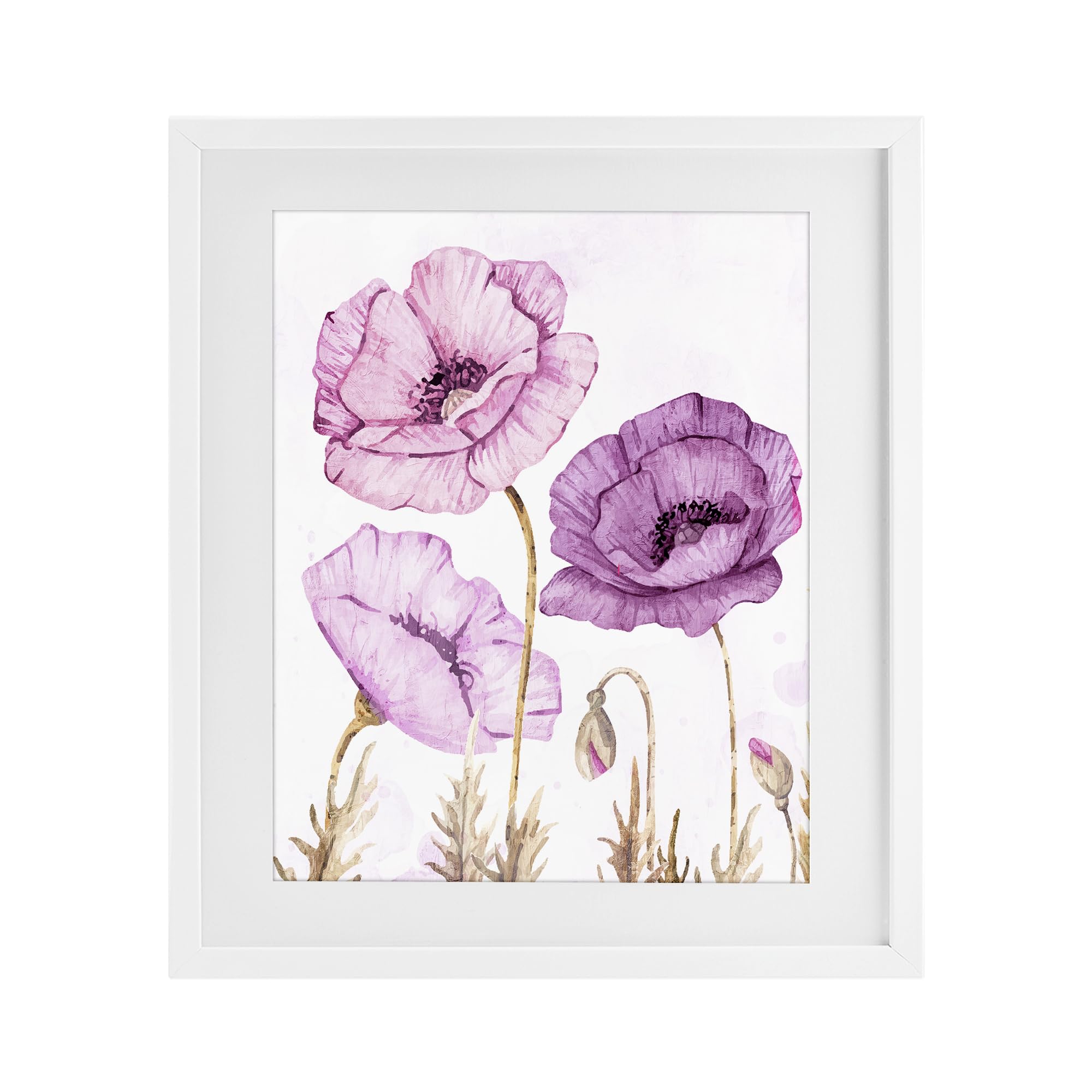 'Bright Poppies in Purple'| Framed Print Under Glass