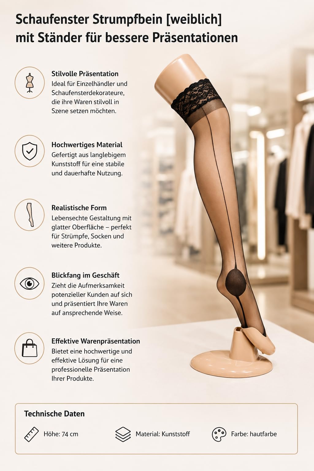 3er Set Dekobein Weiblich 74 cm Schaufensterpuppe Strumpfbein für Socken Präsentation mit Ständer
