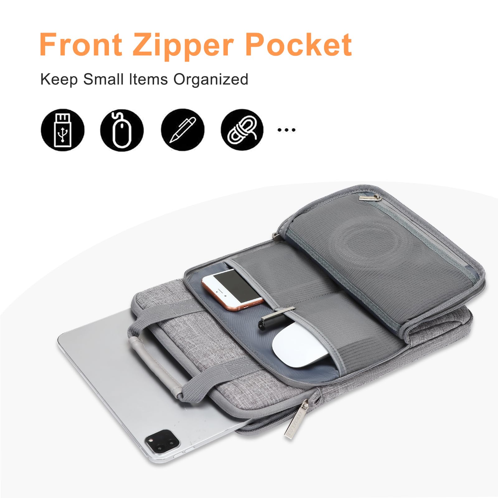 MOSISO Sacoche Vertical pour Tablette Compatible avec iPad Pro 12,9 Pouces M2 M1(6th/5th/4th/3rd) 2022-2018,Surface Pro 12,3 X/7/6/5/4/3/2/1,Sac à Bandoulière Surélevé Front&Poche Horizontale, Gris