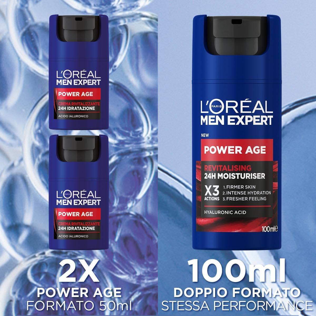L'Oréal Paris Men Expert, Crema Rivitalizzante Power Age, 24H Idratazione, Con Acido Ialuronico, 100 ml