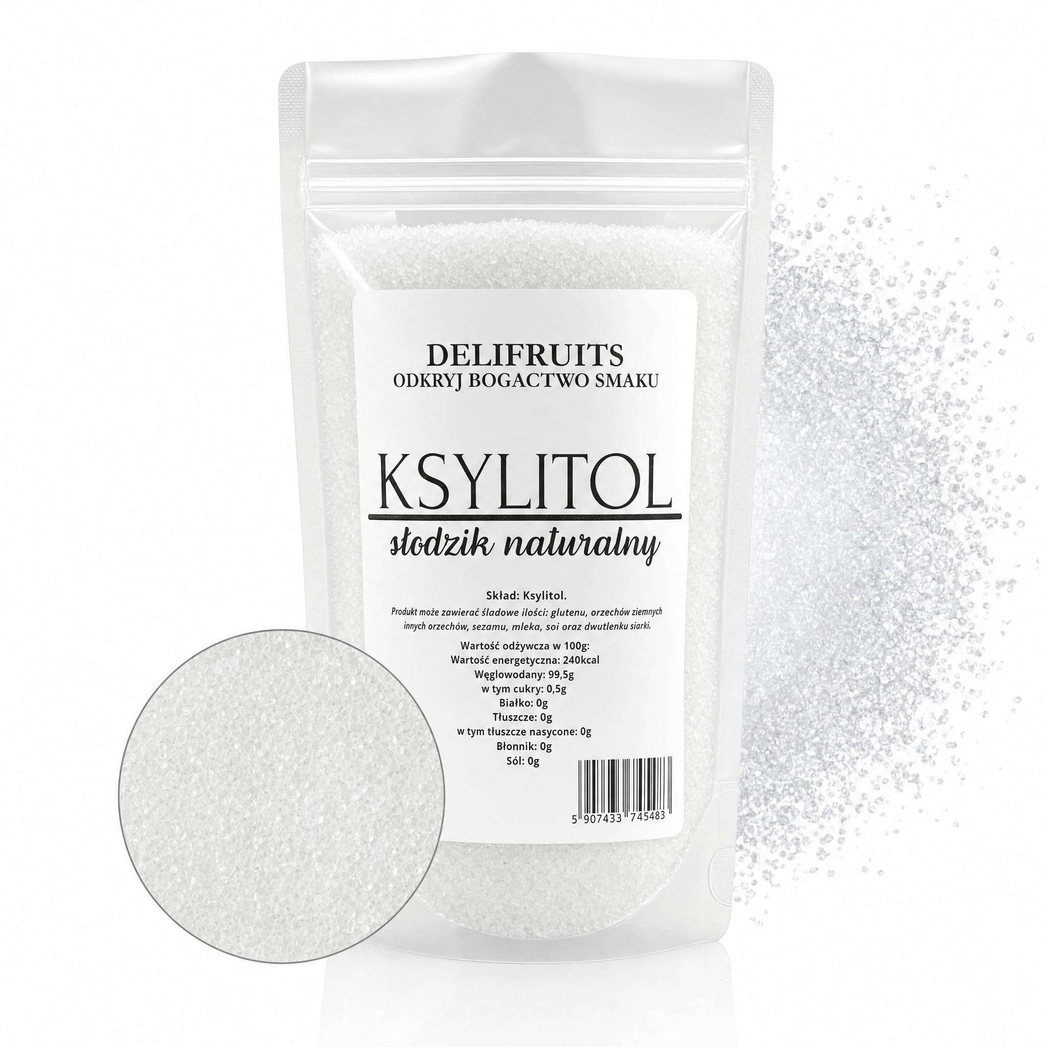 KSYLITOL 2500G (2,5 KG) XYLITOL CZYSTY, SŁODZIK, ZAMIENNIK CUKRU DELIFRUITS