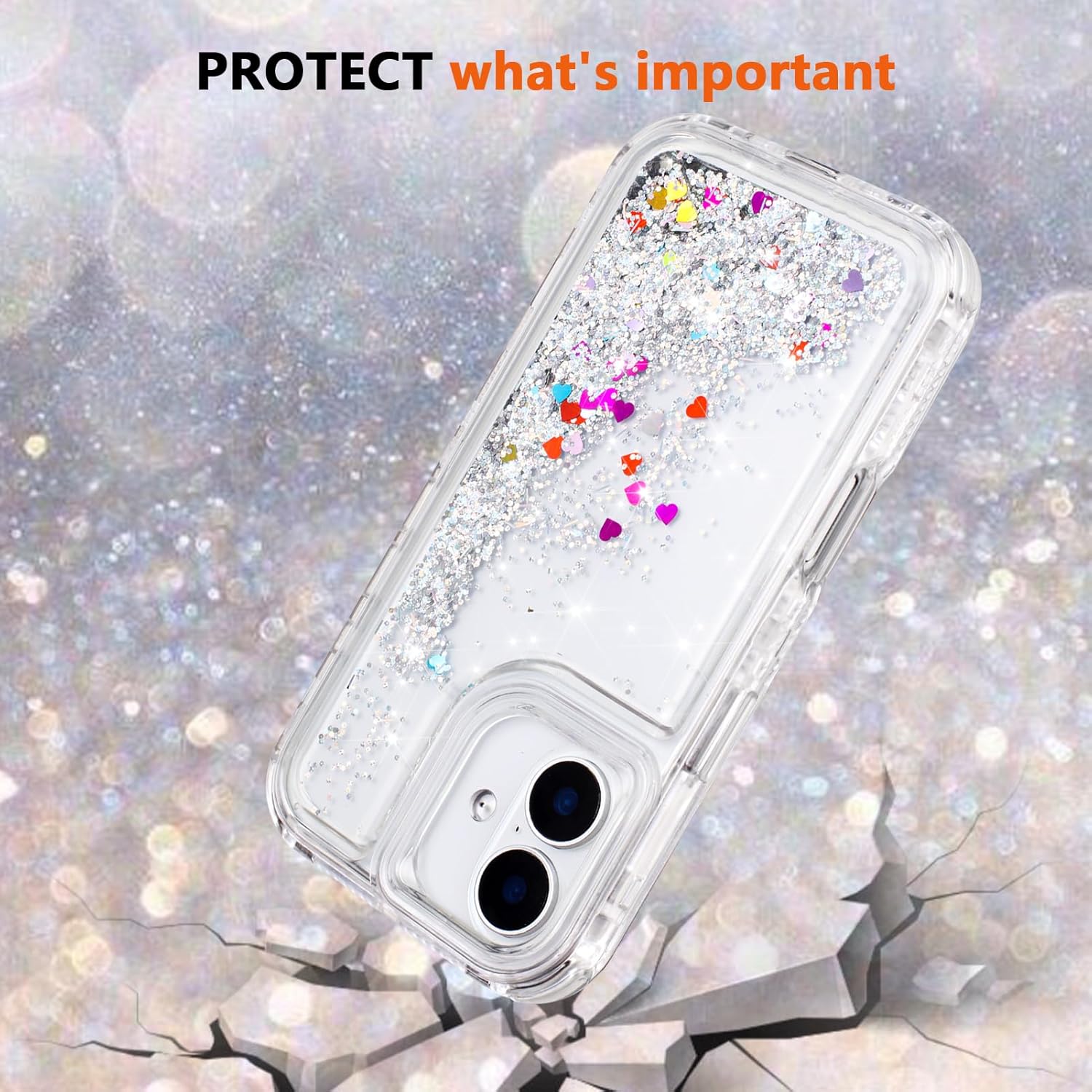 Tikoo Designed for iPhone 16 Case Glitter for Women Girl Clear 3-in-1 Heavy Duty Protective Phone Cover with Floating Liquid Quicksand Bling Sparkly Cute Case for iPhone 16 6.1” - Image 8