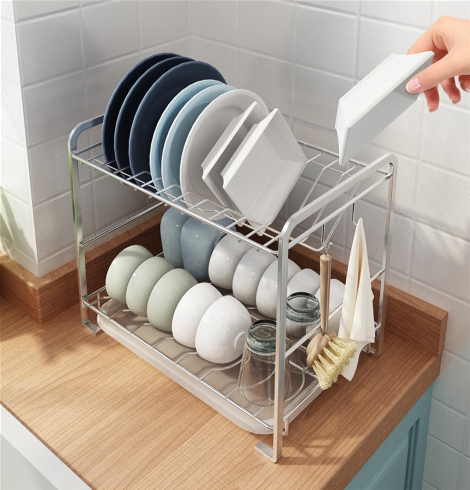 Escurreplatos Escurridor De Platos 2 Niveles para Encimera Cocina Acero Inoxidable para Organización Cocina