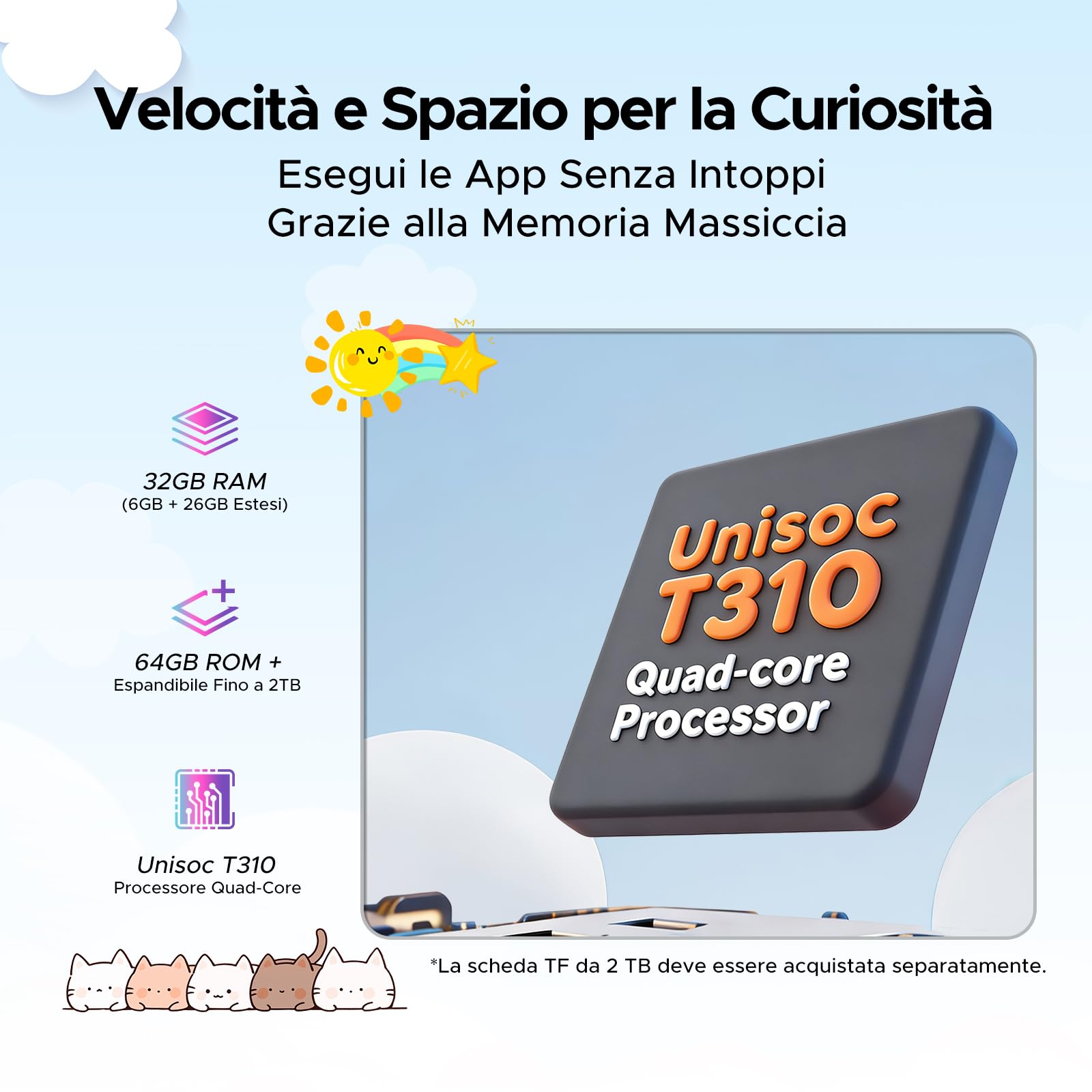 P10 Kid Tablet con Penna Custodia in Silicone, Blu | Tablet 10 Pollici con 32GB RAM+64GB ROM Tablet per Bambini, 90Hz Tablet Android 16 & Gemini AI, 7000mAhT310/5G WiFi/8MP+5MP