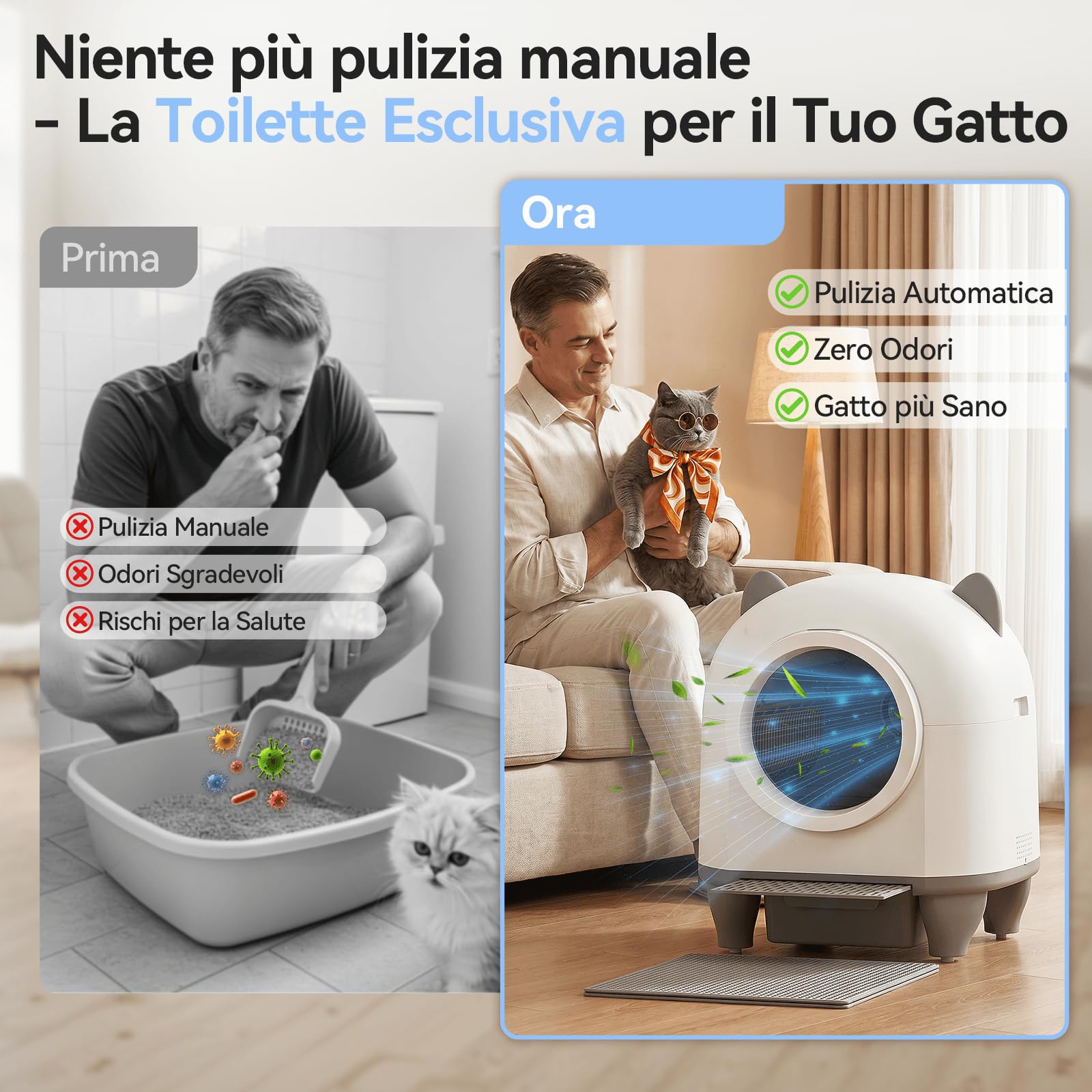 JUMMICO 90L XXL Lettiera Autopulente per Gatti, Intelligente con Controllo tramite App, Sicurezza Antipizzicamento, Monitoraggio della Salute, Doppia Deodorizzazione, Tappetino e Profumo Inclusi, Per