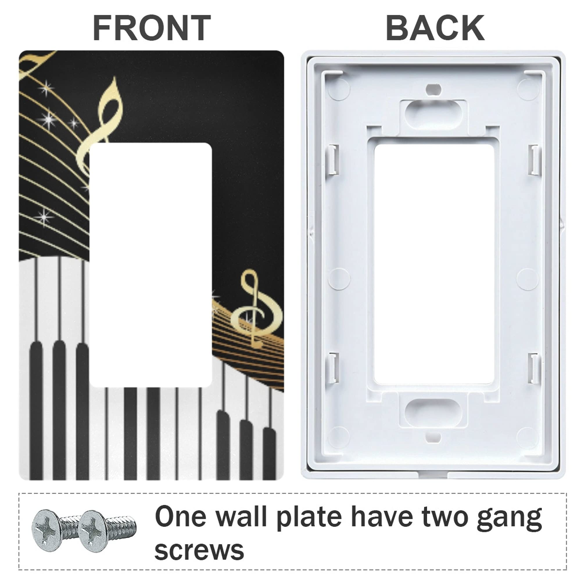 YYZZH Golden Music Note With Piano Key Musical Instrument On Black Single Gang Rocker Switch Plate 2.9