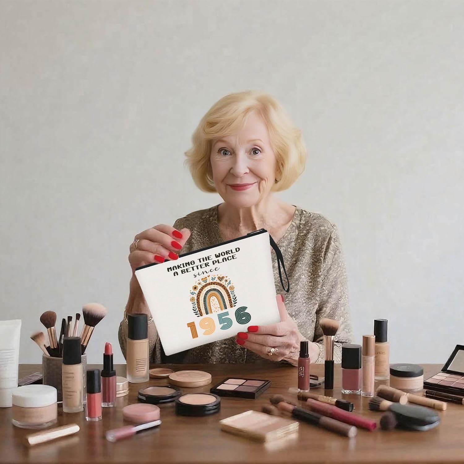 70th Birthday Gift for Women 1956 Year Gifts Idea Boho Makeup Bag 70-Year-Old Decoration Gifts for Grandma Wife Aunt Friend Cosmetic Bag Organizer Zipper Pouch Gift for Retirement Anniversary - Image 5