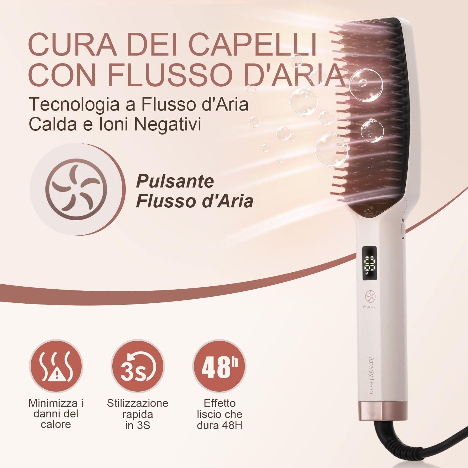 Spazzola Lisciante Professionale a Ioni Ceramica, 16 Livelli di Temperatura (80-230°C) – Riscaldamento Rapido, Doppia Tensione (100V-240V) – Ideale per Styling Liscio, Lucente e Anti-Crespo