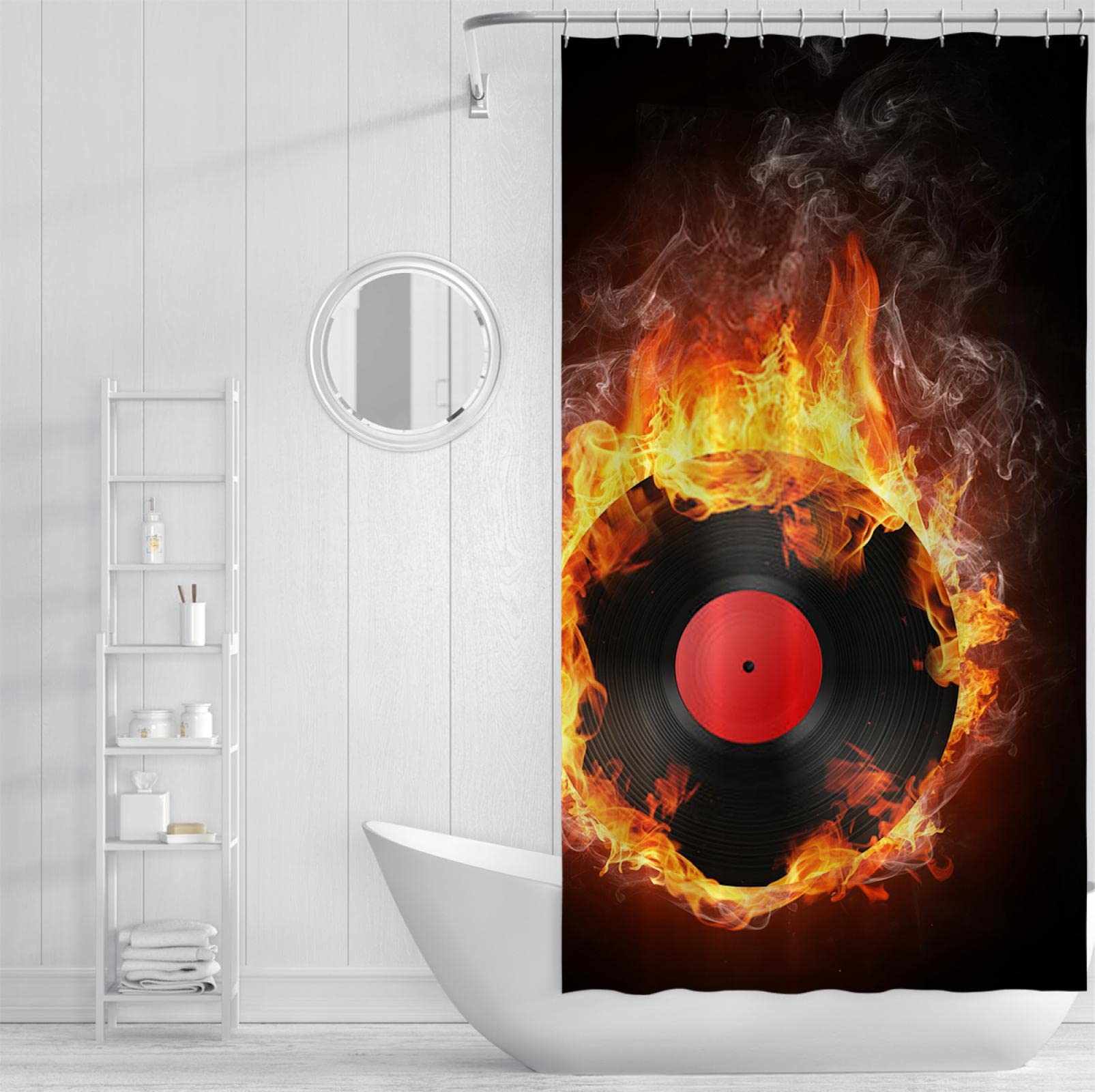 Tende da doccia con musica rock, set di accessori per Tende da bagno con dischi in vinile, asciugatura rapida e poliestere impermeabile con ganci 200 Wx220 L