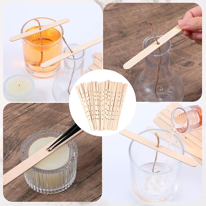 50 Piezas Sujetadores de Mechas de Madera para Velas miniatura 7