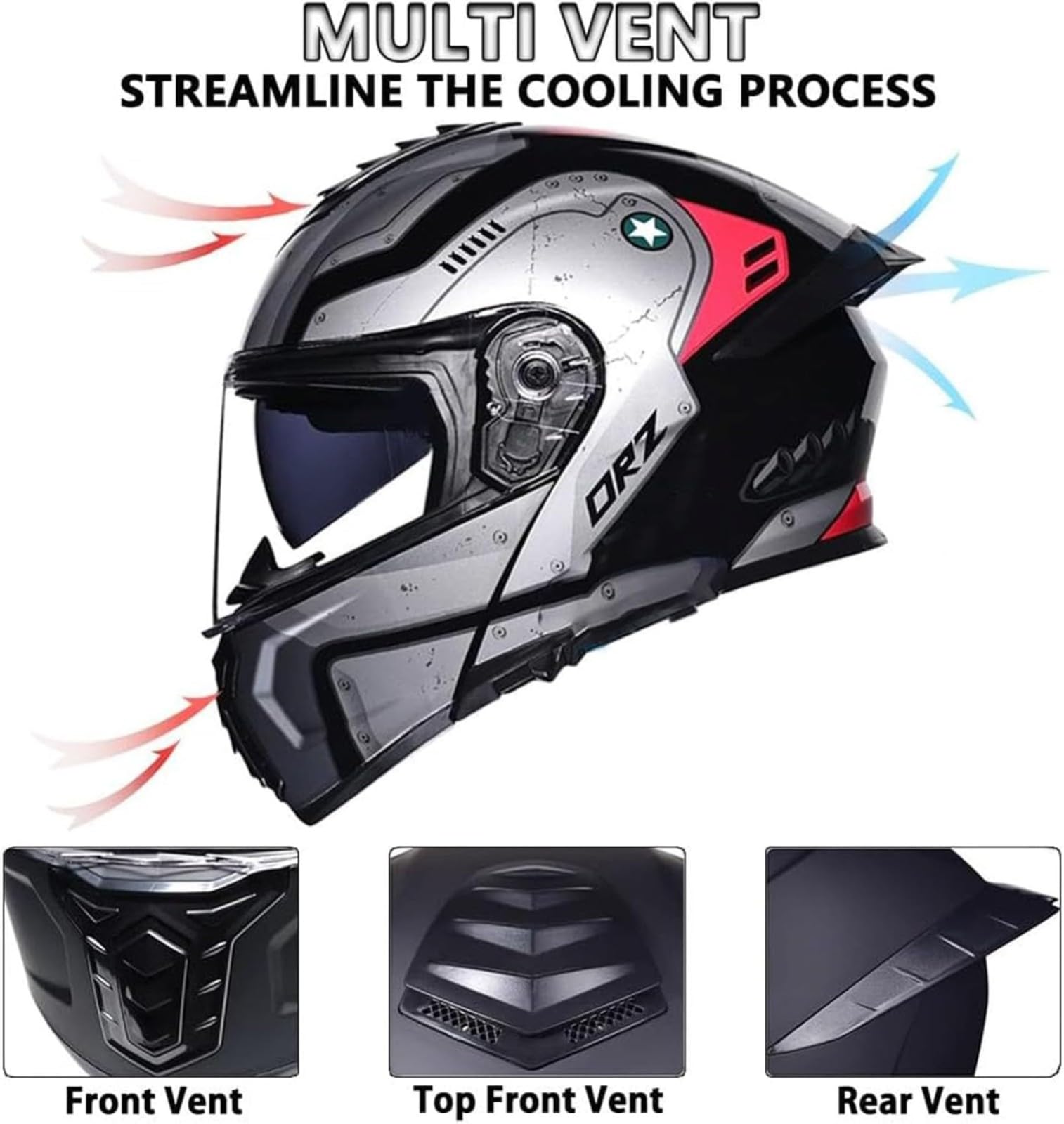 Kask motocyklowy Bluetooth, zatwierdzony przez DOT/ECE, kask motocyklowy typu flip up, modułowy kask z podwójnym wizjerem, słuchawki do automatycznej odpowiedzi D, M = 57~58 cm