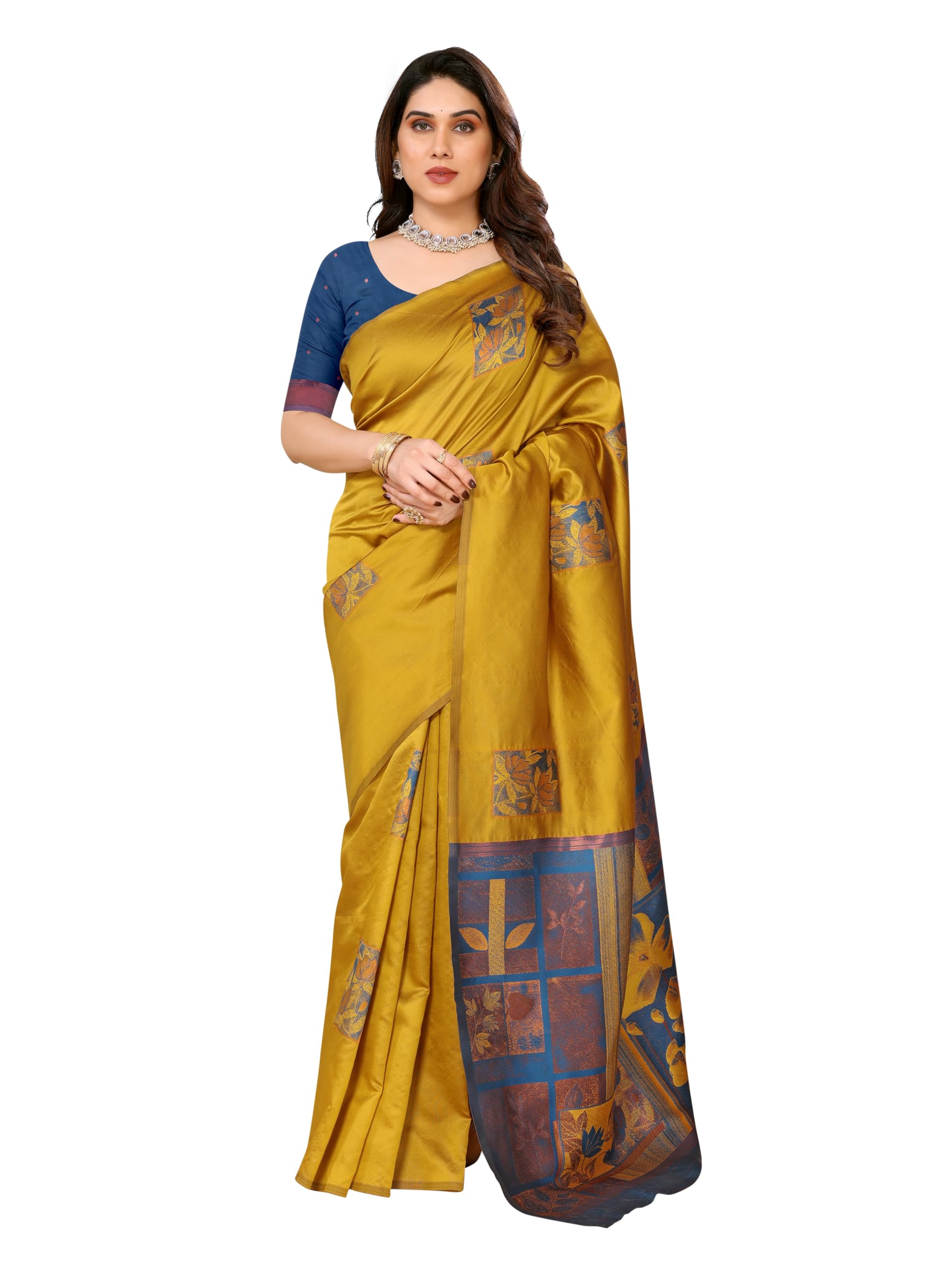 Women's Kanjivaram Banarasi Soft Silk Saree With Unstitched Blouse Piece (Silk Box Flower)