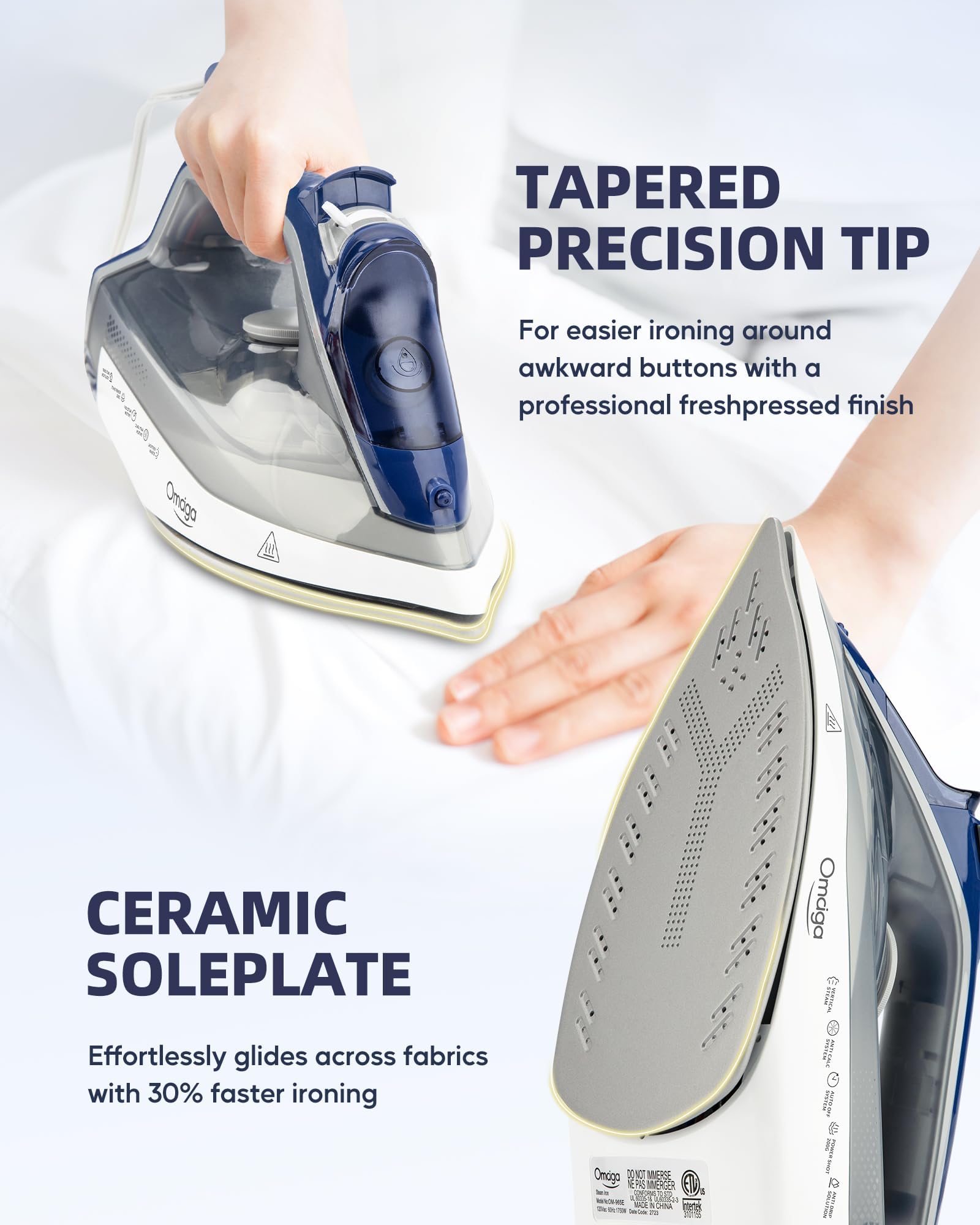 OMAIGA Steam Iron for Clothes, 1750W, Ceramic Soleplate, Large Tank, Grey view 5