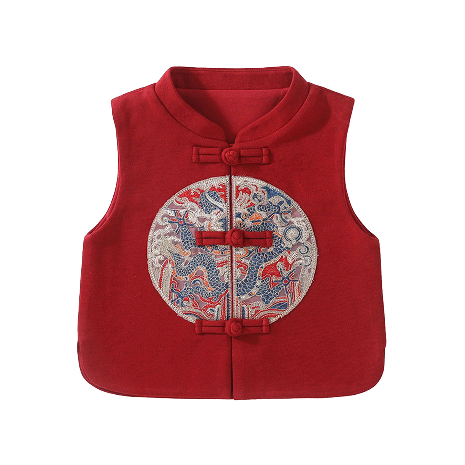 Baby Girl Boy Chinese New Year Sleeveless Jacket Red Embroidered Traditonal Vest