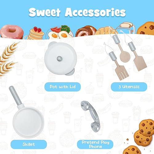 Miniatura 4 de KOTEK Juego de cocina de madera para niños pequeños con dispensador de agua y estufasluces y sonidos, microondas, horno, teléfono y utensilios de