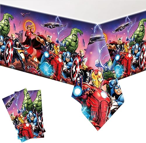Paquete de 2 manteles desechables de superhéroe, suministros y decoraciones para fiestas de cumpleaños, mesas rectangulares para baby shower, 70 x