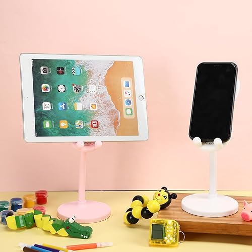 Miniatura 2 de Kathfly Paquete de 2 bonitos soportes de teléfono con diseño de conejo, soporte de teléfono ajustable en ángulo para escritorio, soporte de teléfono