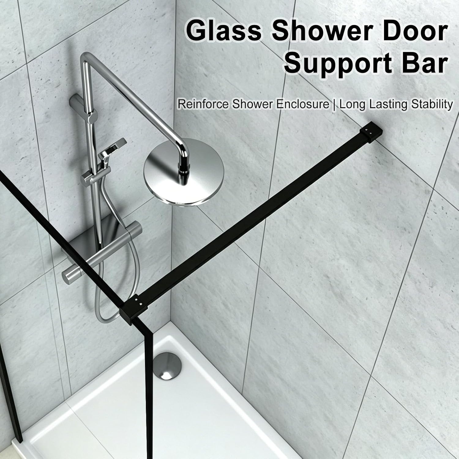 Multi-Scene Support Arm, Wall-Mounted Fixed Bracket for Shower Screen, Stainless Steel Panel & Bathroom Partition - Gray, 90cm (35.4in)