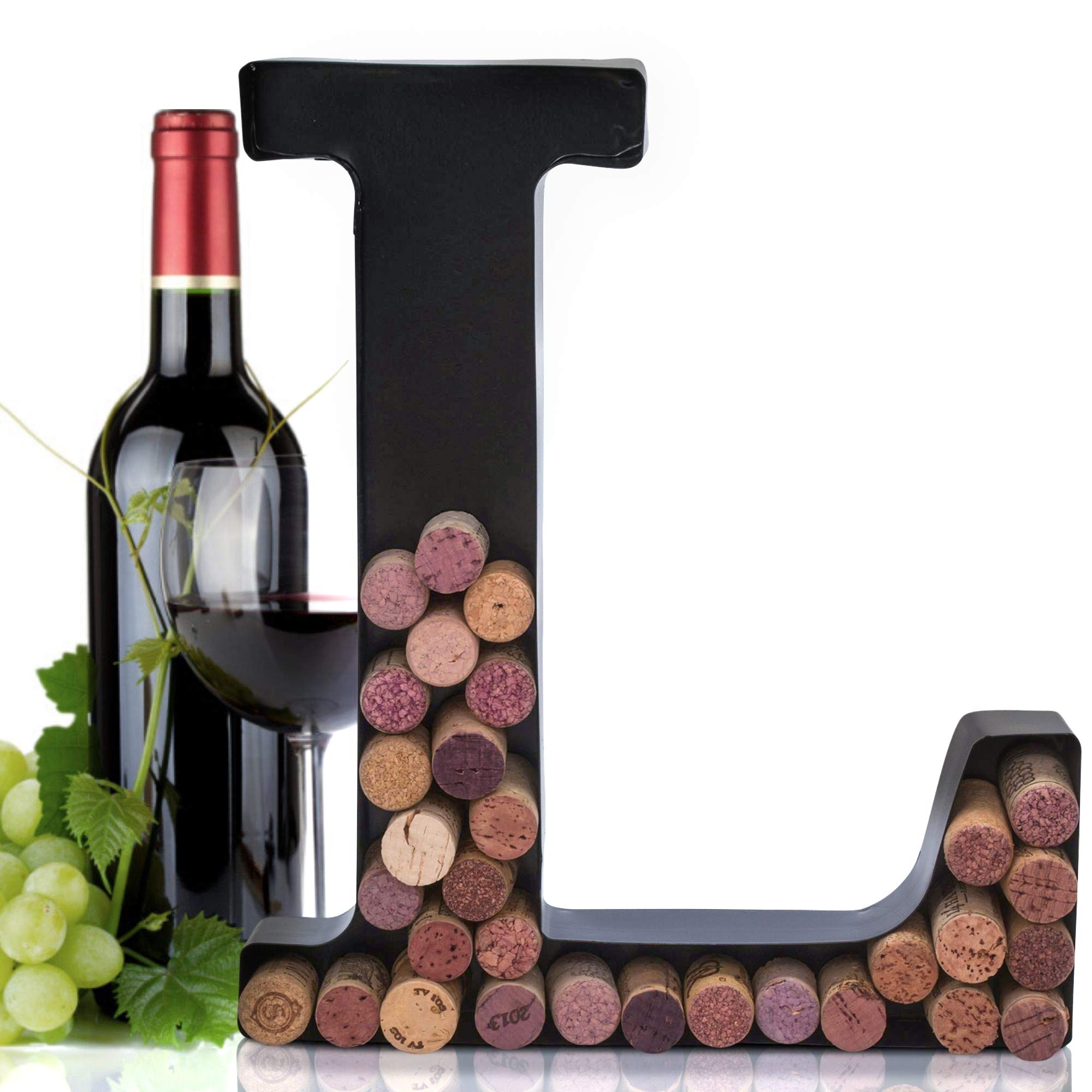 Made Easy Kit Metal Letter Wine Cork Keepsake Saver Holder Monogram w/Free Wall Mount Kit A-Z (Letter L, Small)
